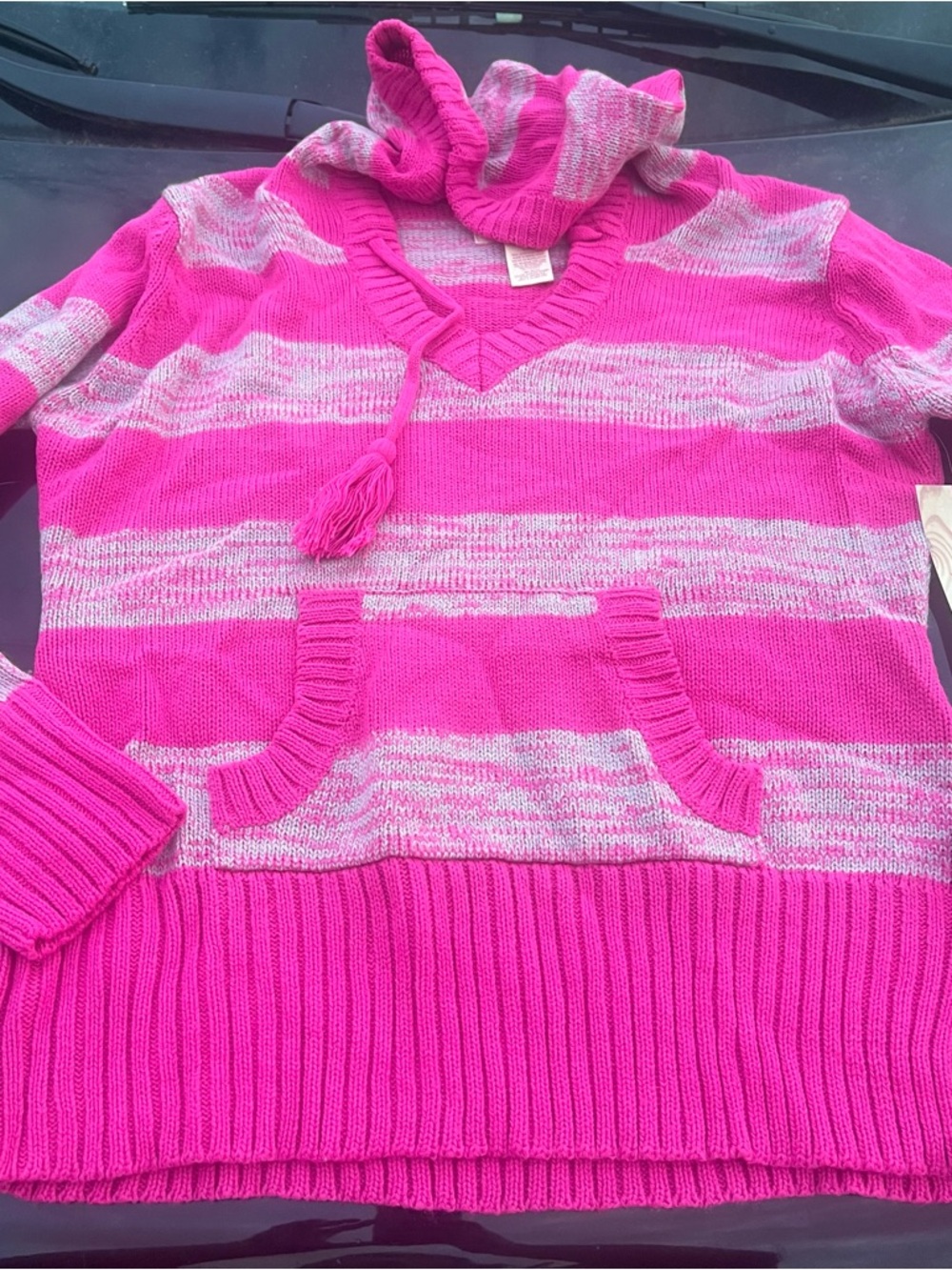 NWT OP Pink/Heather Striped Knit V-Neck Hoodie Juniors Size 19 #y2k #beachy